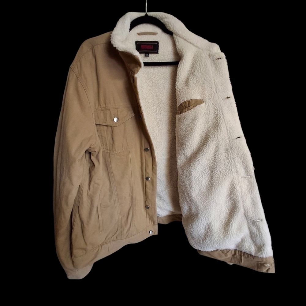 Rock & Roll Khaki Denim Sherpa Lined Trucker Jacket Men Size XXL - Picture 3 of 16